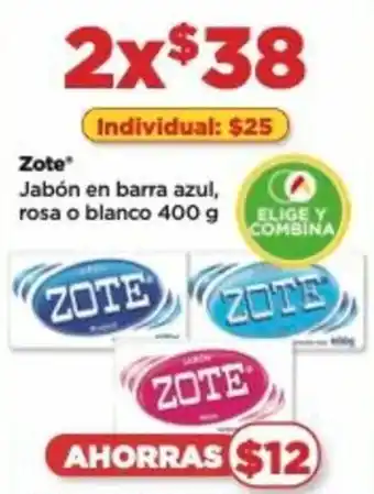 Zote Jabón en barra azul, rosa o blanco 400 g x 2