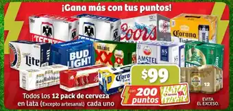 Todos los 12 pack de cerveza en lata (Excepto artesanal) cada uno