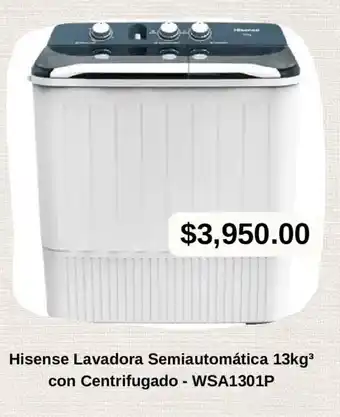 Hisense Lavadora Semiautomática 13kg³ con Centrifugado - WSA1301P