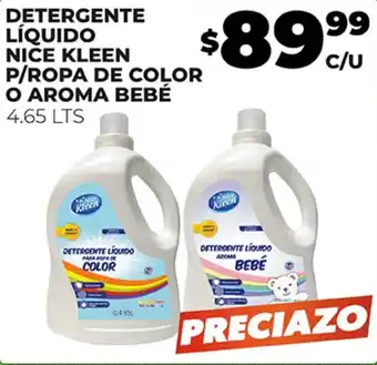 DETERGENTE LÍQUIDO NICE KLEEN P/ROPA DE COLOR O AROMA BEBÉ 4.65 LTS