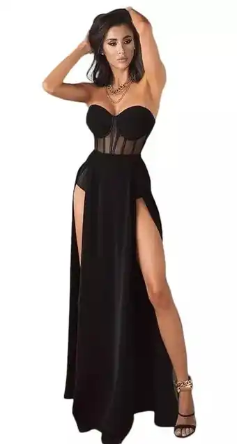 Mercado Libre Vestido Negro Largo Corset Transparente Strapless Girlboss oferta