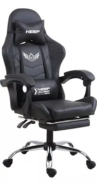 Silla Gamer Reclinable Giratoria Ergonómica Súper Cómoda negra Keep HM50 （Con dispositivo de masaje lumbar）
