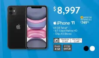 Walmart iPhone 11 64 GB Telcel 6.1" oferta