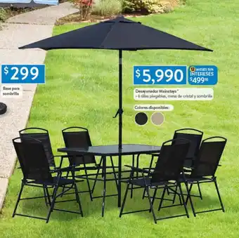 Walmart Desayunador Mainstays 6 sillas plegables, mesa de cristal y sombrilla oferta