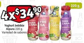 Soriana Mercado Yoghurt bebible Alpura 220 g. Variedad de sabores x 4 oferta