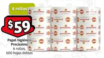 Soriana Mercado Papel higiénico Precíssimo 6 rollos, 600 hojas dobles oferta