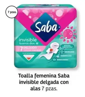 Toalla femenina Saba invisible delgada con alas 7 pzas.
