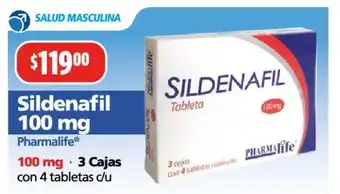 Farmacias Guadalajara Sildenafil Pharmalife 100 mg 3 Cajas oferta