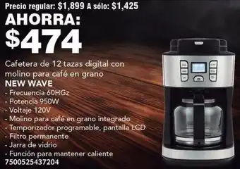 City Club NEW WAVE Cafetera de 12 tazas digital con molino para café en grano oferta