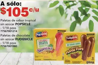 Paletas de sabor tropical sin azúcar POPSICLE 1/18pzas