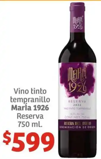 Soriana Híper Vino tinto tempranillo Marla 1926 Reserva 750ml oferta