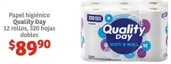 Soriana Híper Papel higiénico Quality Day 12 rollos, 320 hojas dobles oferta