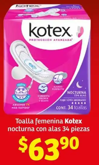 Soriana Híper Toalla femenina Kotex nocturna con alas 34 piezas oferta