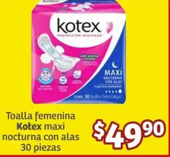 Soriana Híper Toalla femenina Kotex maxi nocturna con alas 30 piezas oferta