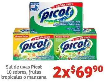 Soriana Híper Sal de uvas Picot 10 sobres, frutas tropicales o manzana 2x oferta