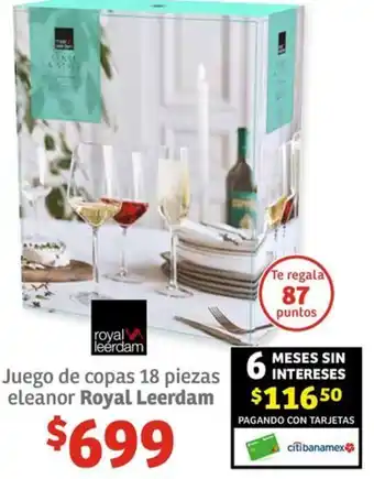 Soriana Híper Juego de copas 18 piezas eleanor Royal Leerdam oferta