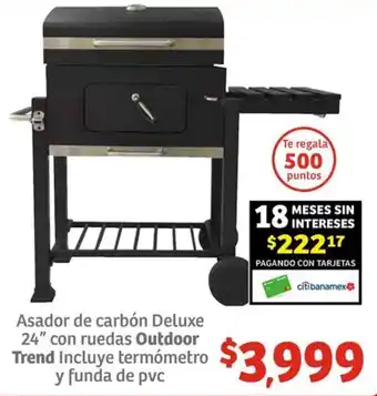 Soriana Híper Asador de carbón Deluxe 24" con ruedas Outdoor Trend Incluye termómetro y funda de pvc oferta