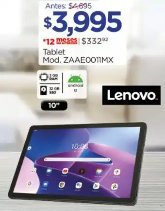 Chedraui Lenovo Tablet Mod. ZAAE0011MX 10" oferta