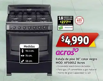 Soriana Express Acros Estufa de piso 30" color negro MOD. AF5001Z oferta
