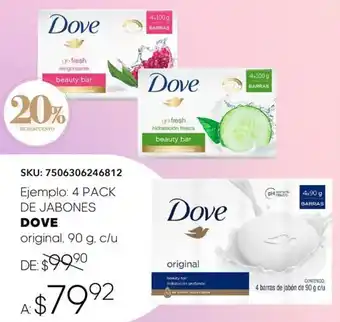 4 PACK DE JABONES DOVE original 90g