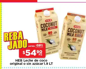 HEB HEB Leche de coco Original o Sin Azucar 1.9LT oferta