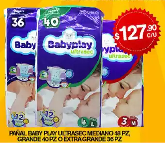 Pañal Baby Play Ultrasec Mediano 48 pz Grande 40 pz o Extra Grande 36 pz