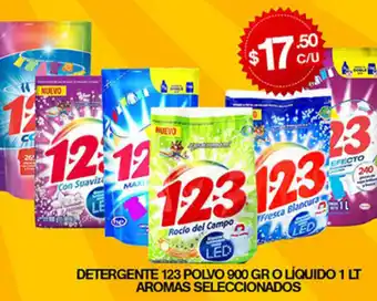 Detergente 123 Polvo 900gr o Líquido 1lt Aromas Seleccionados