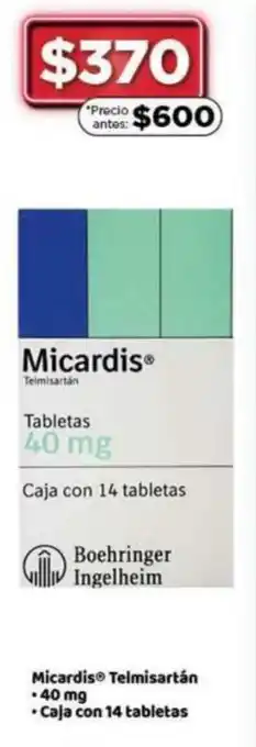 Bodega Aurrerá Micardis Telmisartán 14x40mg oferta