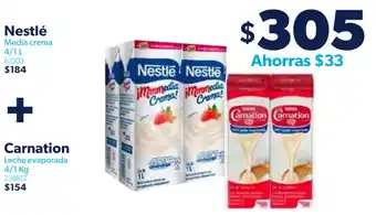 Sam's Club Nestlé Media Crema 4/1L + Carnation Leche Evaporada 4/1kg oferta