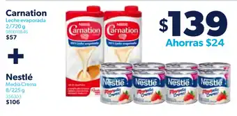 Sam's Club Carnation Leche Evaporada 2/720g + Nestlé Media Crema 8/155g oferta