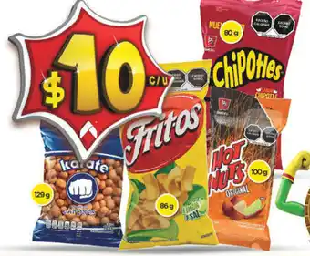 Karate 129g, Fritos 85g, Chipotles 80g, Hot Nuts 100g