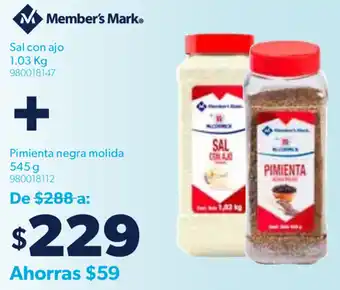 Sam's Club Sal con Ajo 1.03kg + Pimienta Negra Molida 545g oferta