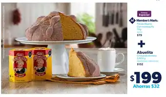 Sam's Club Pan de Muerto Con Mantequila 1kg + Abuelita Chocolate de Mesa 2/630g oferta
