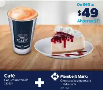 Sam's Club Café Capuchino Vainilla + Cheesecake Zarzamora 1 Rebanada oferta
