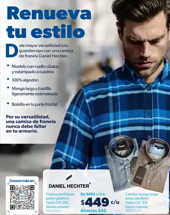 Sam's Club Daniel Hechter Camisa de Franela/Camisa Manga Larga para Caballero CH-EG oferta