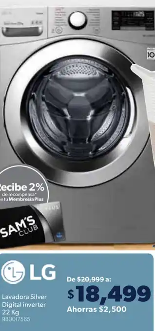 Sam's Club LG Lavadora Silver Digital Inverter 22kg oferta
