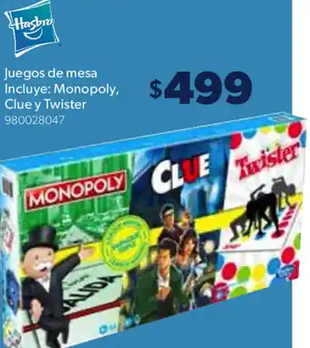 Juegos de mesa Monopoly, Clue y Twister