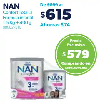 Sam's Club NAN Confort Total 3 Fórmula Infantil 1.5kg + 400g oferta