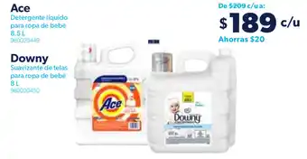 Ace Detergente Líquido para Ropa de Bebé 8.5L/Downy Suavizante de Telas para Ropa de Bebé 8L