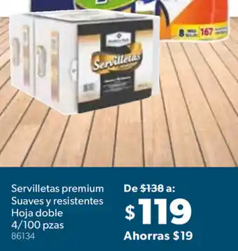 Sam's Club Servilletas Premium Suaves y Resistentes Hoja Doble 4/100 pzas oferta
