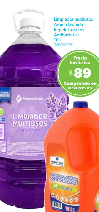 Sam's Club Limpiador Multiusos Aroma Lavanda Repele Insectos Antibacterial 2x10L oferta