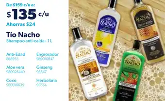 Tío Nacho Shampoo Anti-Caida 1L, Anti-Edad, Engrosador, Aloe Vera, Ginseng, Coco, Herbolaria