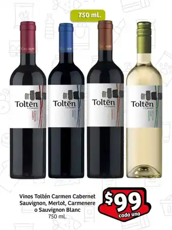 Vinos Toltén Carmen Cabernet Sauvignon, Merlot, Carmenere o Sauvignon Blanc 750 ml.
