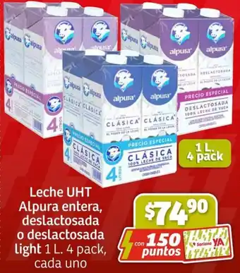 Soriana Express Leche UHT Alpura entera, deslactosada o deslactosada light 1 L. 4 pack, cada uno oferta