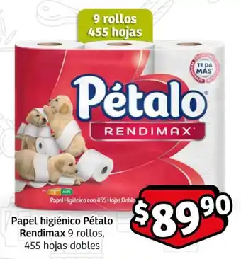 Soriana Express Papel higiénico Pétalo Rendimax 9 rollos, 455 hojas dobles oferta