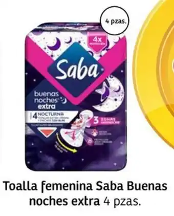 Toalla femenina Saba Buenas noches extra 4 pzas.