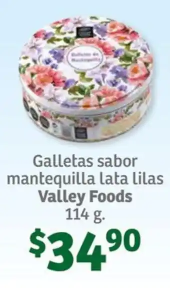 Soriana Súper Galletas sabor mantequilla lata lilas Valley Foods 114 g. oferta