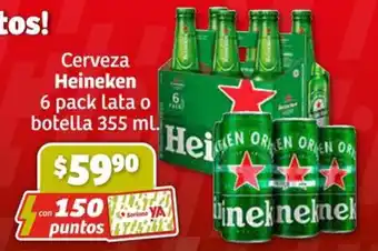 Cerveza Heineken 6 pack lata o botella 355 ml.