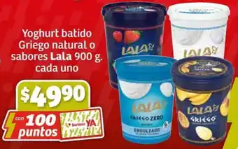 Soriana Súper Yoghurt batido Griego natural o sabores Lala 900 g. cada uno oferta