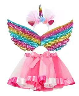Conjunto De Falda De Tutú De Unicornio Arcoíris Para Niñas, Colorido Traje Disfraz De Ballet Esponjoso Con Diadema De Unicorn